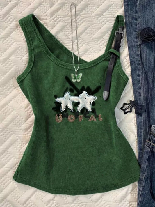 Green American Vintage Light Subculture Y2K Tank Top