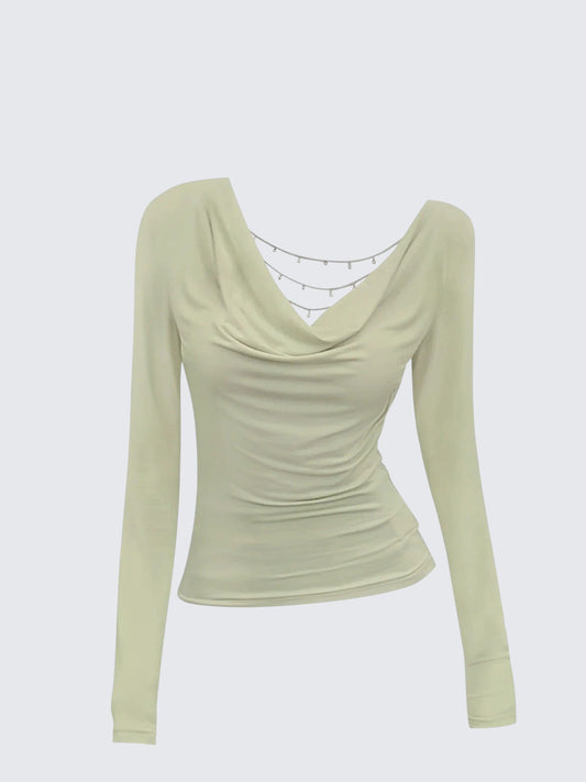 Korean Chain Cowl Neck Long Sleeve Tee