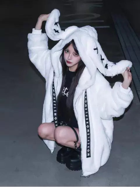 Harajuku Cute Bunny Ear Faux Fur Coat