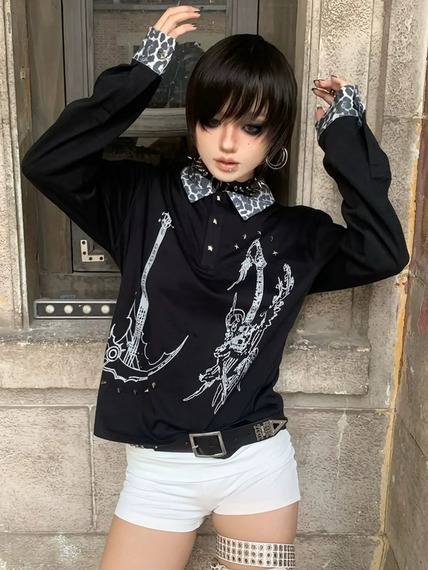 Y2K Black Studded Leopard Tee