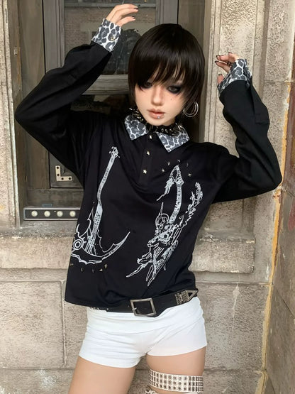 Y2K Black Studded Leopard Tee