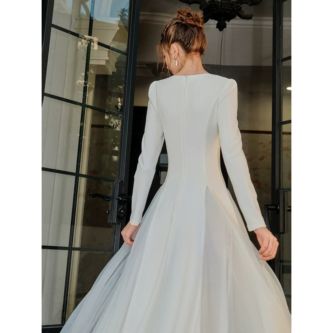 French Tulle Knit White Princess Gown Dress