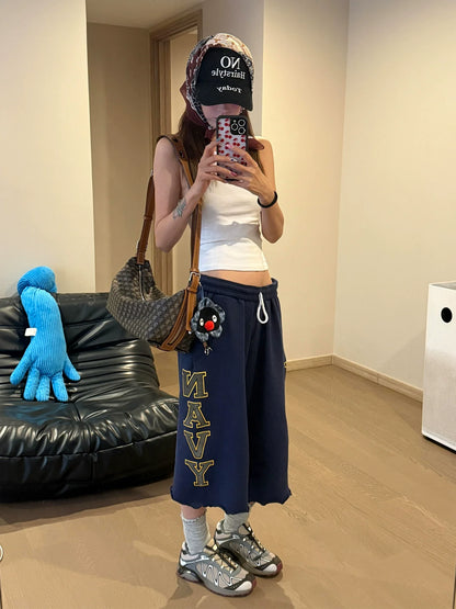 Retro Blue Cropped Baggy Pants