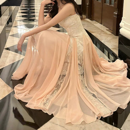 French Lace Embroidered Mesh Gown Dress