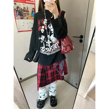 Punk Washed Convertible Long Sleeve Tee Detachable Tank Top Design