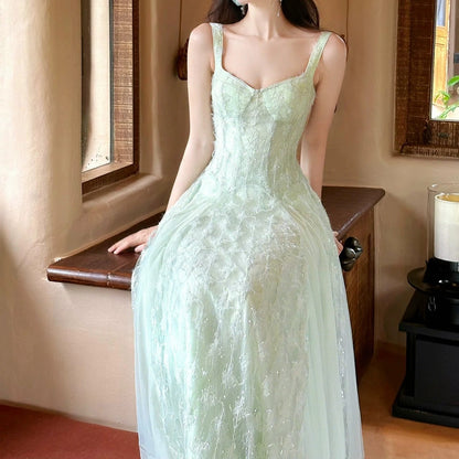Green Sequin Tulle Gown Prom Dress
