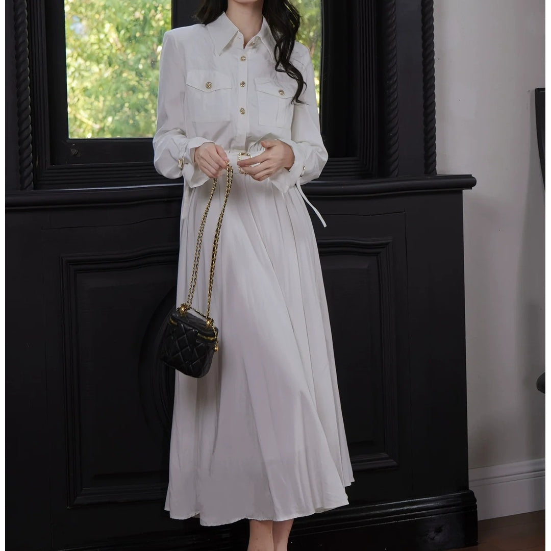 Classic Long Sleeve Shirt Dress Autumn Gown