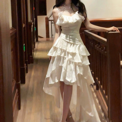 French Luxury Halter Birthday Ruffle Gown Dress