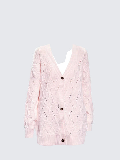 Korean Pink V-Neck Knit Cardigan