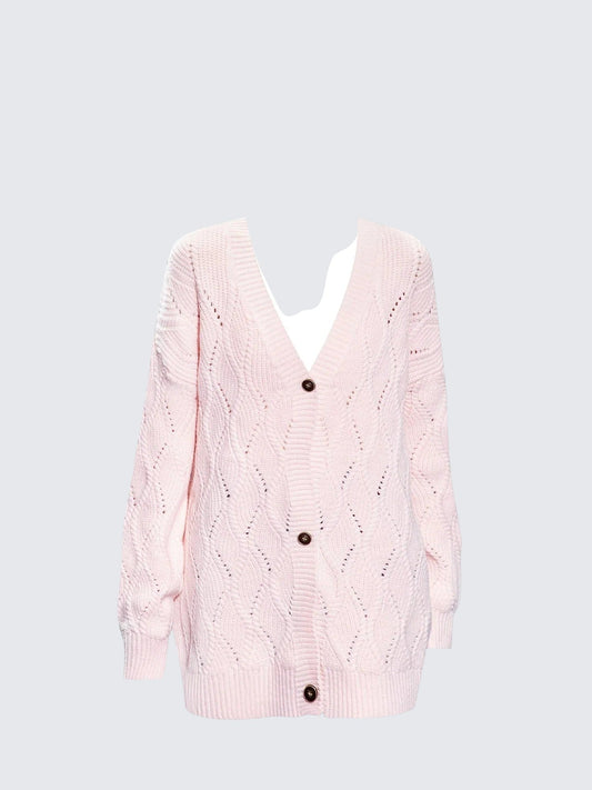 Korean Pink V-Neck Knit Cardigan