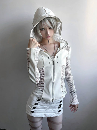 Y2K Mesh Patchwork Cardigan