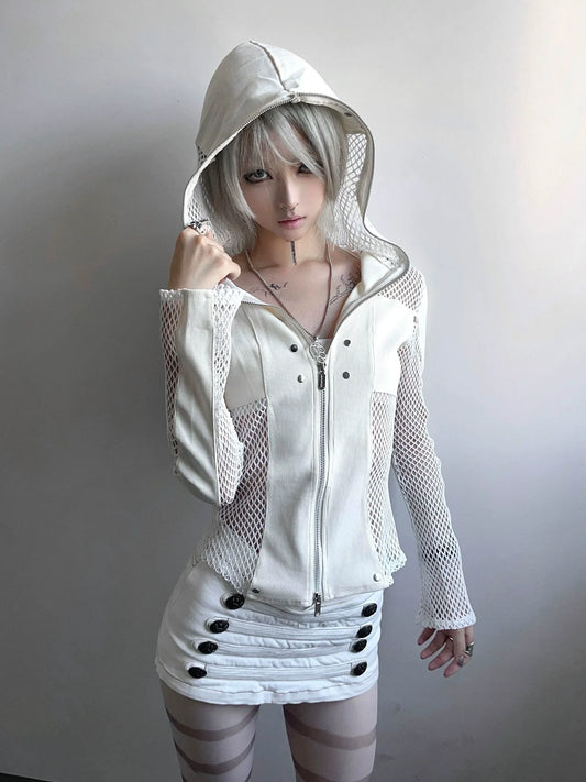 Y2K Mesh Patchwork Cardigan