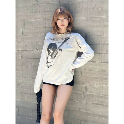 Y2K Distressed White Long Sleeve Top for Autumn