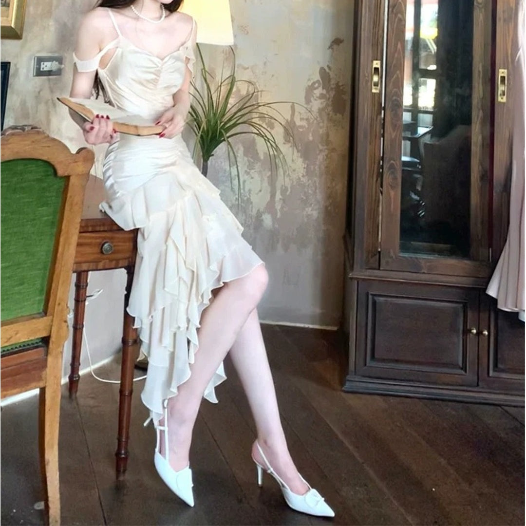 Pearlescent Halter Neck Fairy Gown Prom Dress