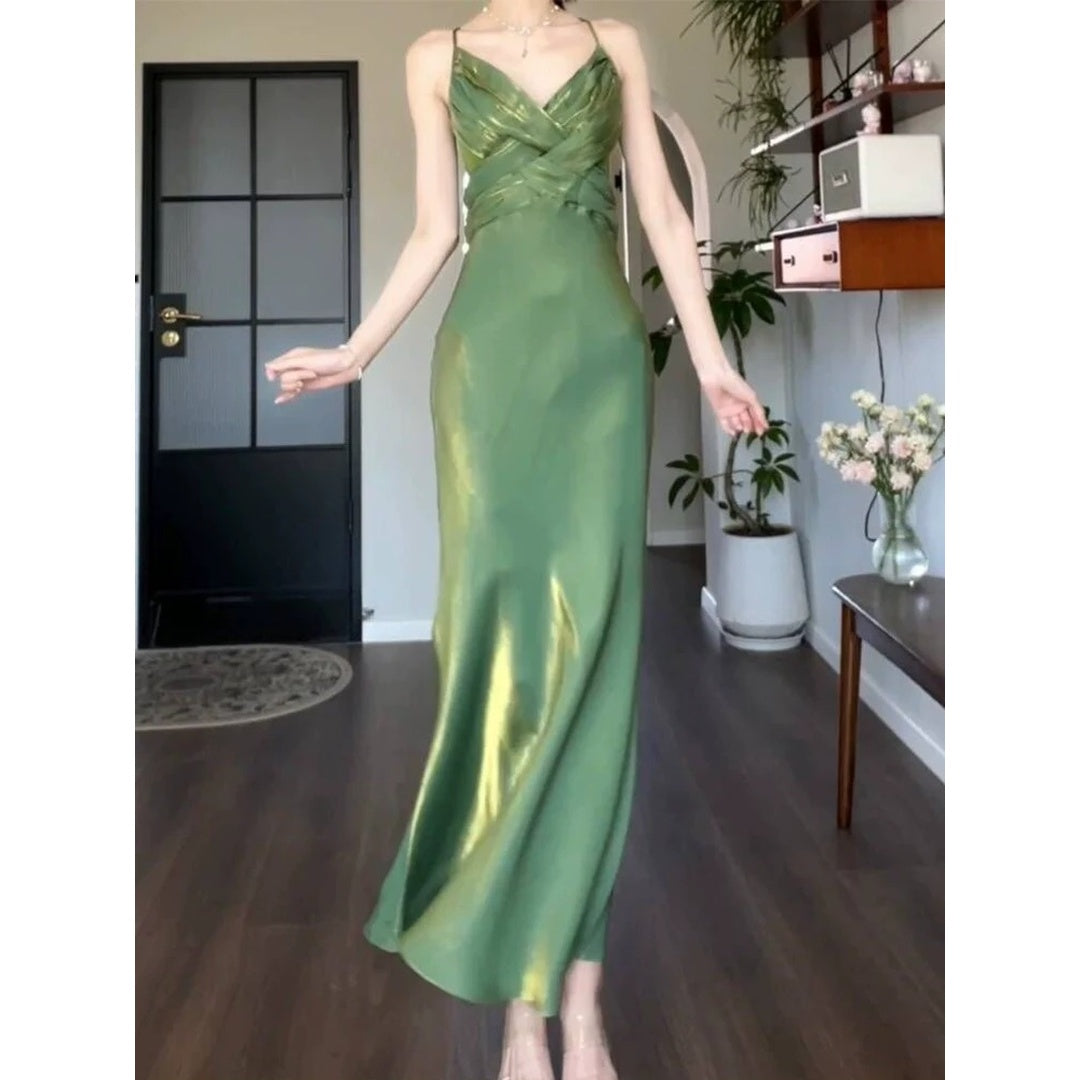 Green Slender Design Gown Dress