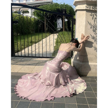 French Ruffle Spaghetti Strap Birthday Gown Dress