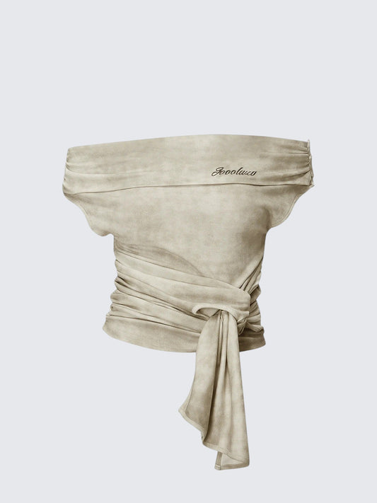 American Lace-Up One Shoulder T-Shirt