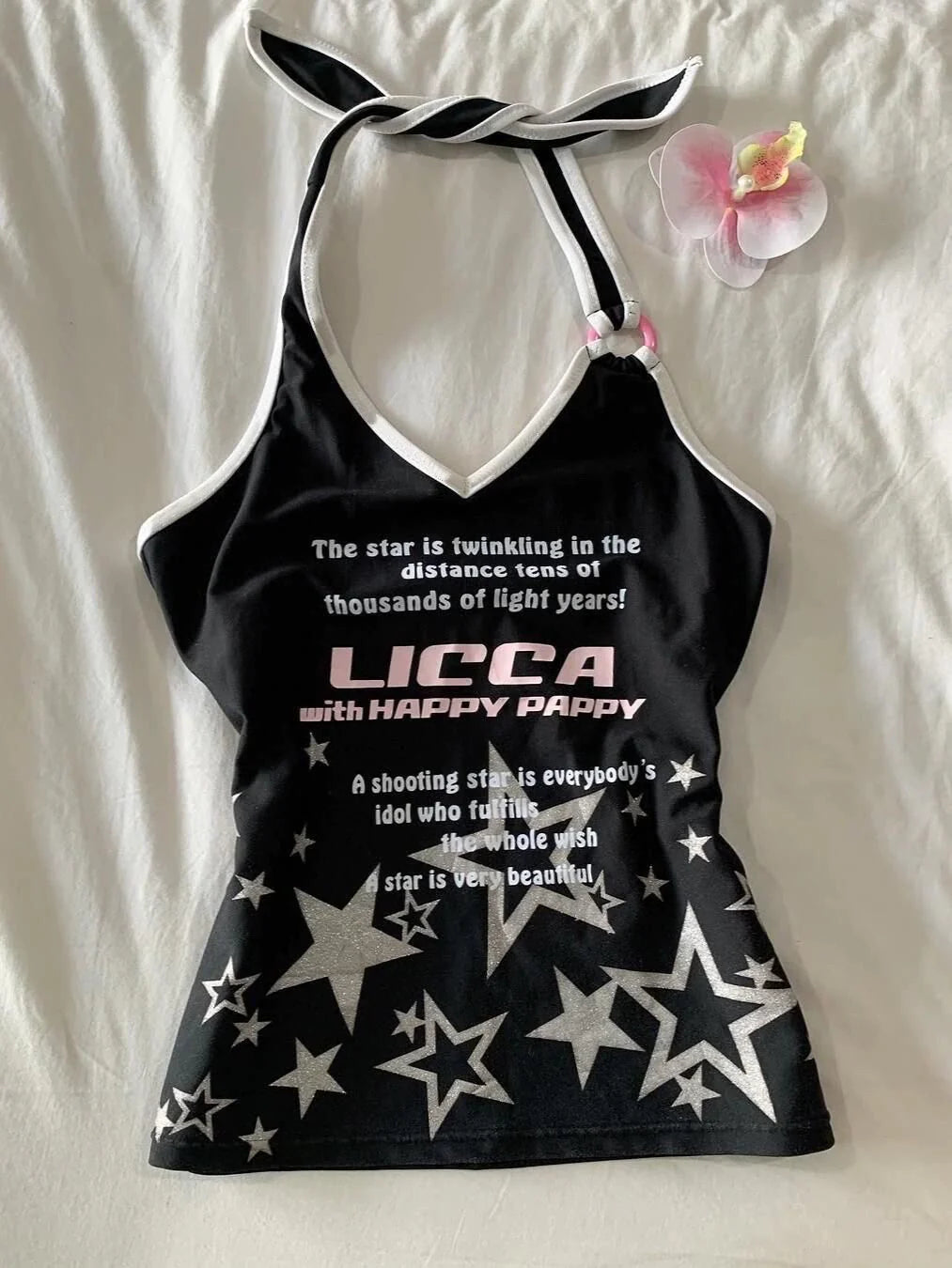 Black American Vintage Star Print Halter Y2K Tank Top