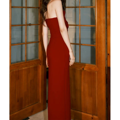 French 3D Rose Bustier Mermaid Red Gown Dress – Engagement Evening Dress