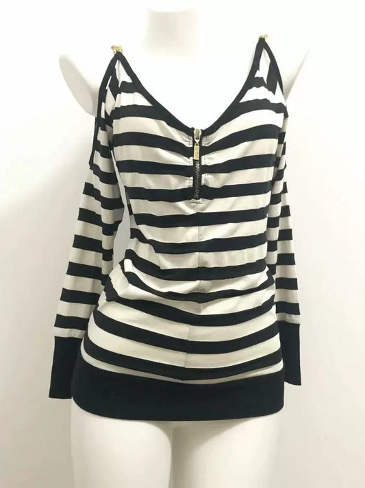 Striped Punk Y2K E-girl Retro Vintage Open-Back V-neck Long Sleeve Top