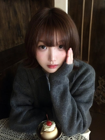 Korean Lazy V-Neck Embroidered Sweater Autumn-Winter Vintage Knit Pullover Loose Fit Top