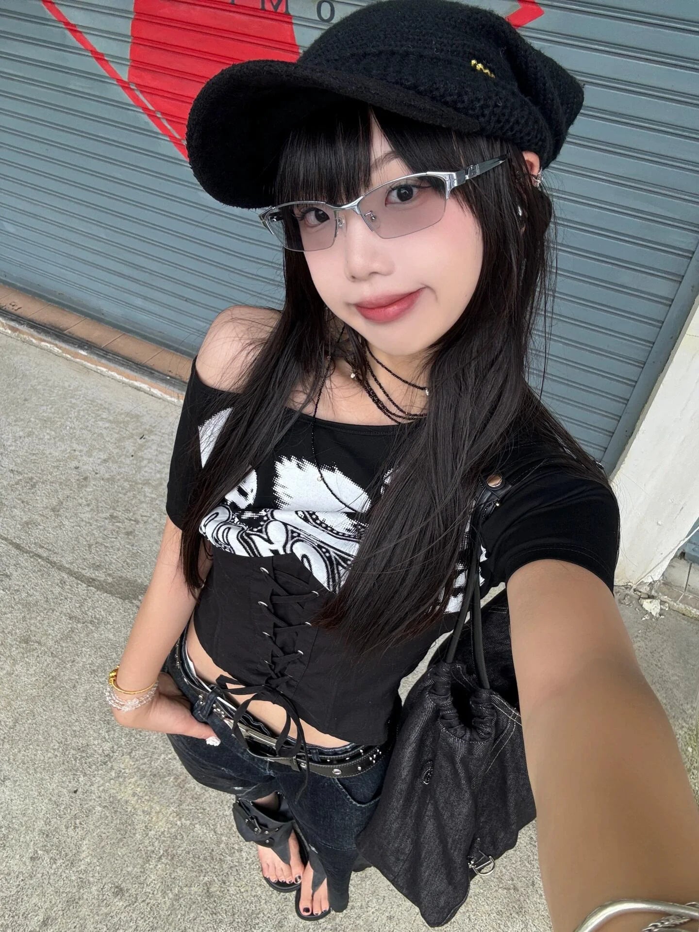 Subculture Black Off-Shoulder Tee Waist Tie Fitted Top