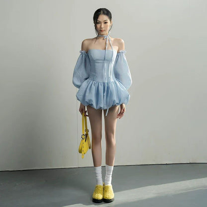 Soft Sexy Waist-Cinched Tube Top Dress With Arm Sleeves