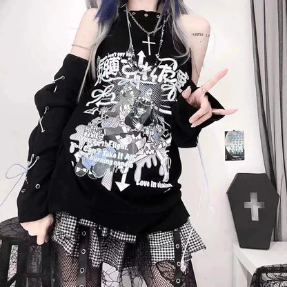 Black Tie Top with Cross Necklace Punk Y2K T-Shirt