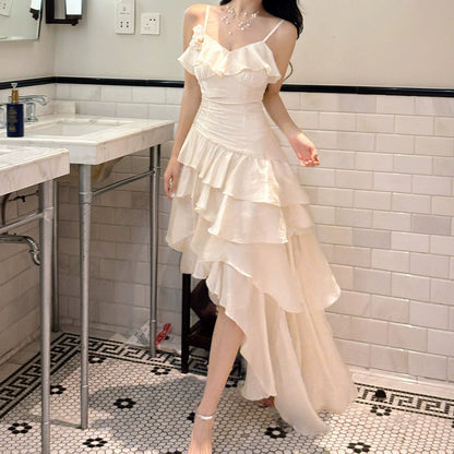 French Luxury Halter Birthday Ruffle Gown Dress