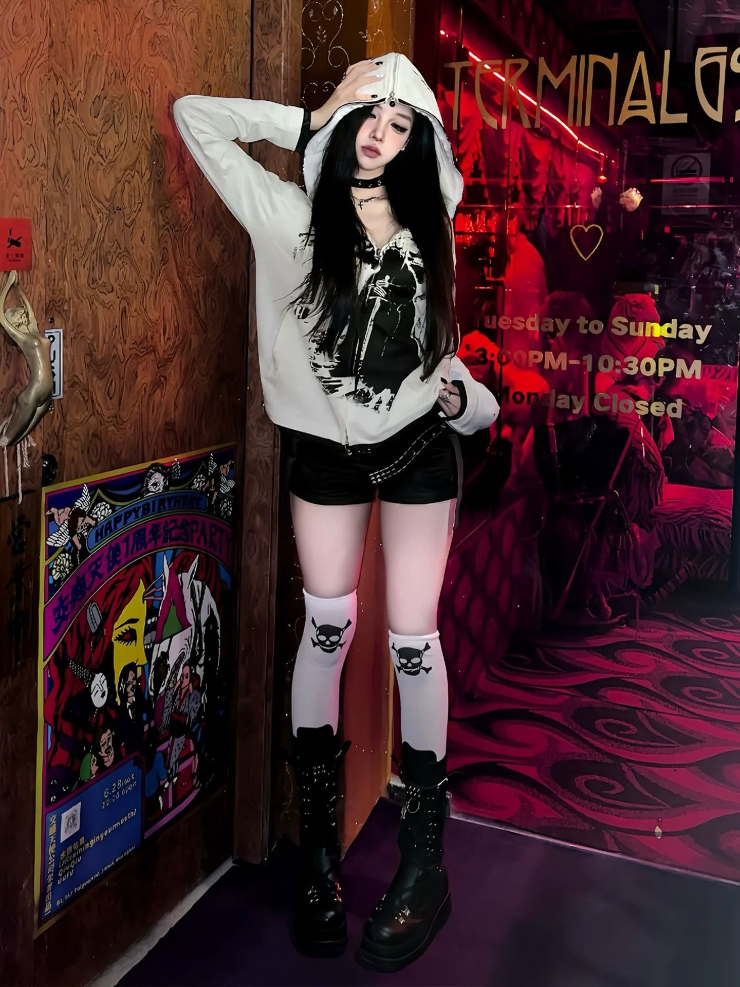 Y2K Castle Print Zip Up Hoodie