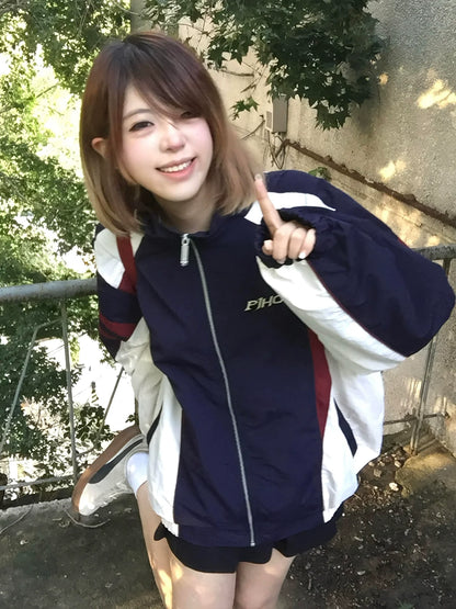 Retro Colorblock Biker Jacket