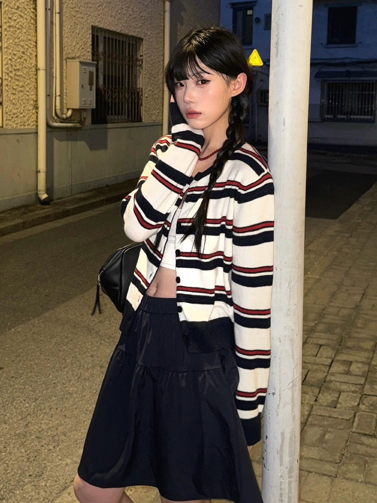 Korean Lazy Stripe Knit Cardigan Vintage College Top