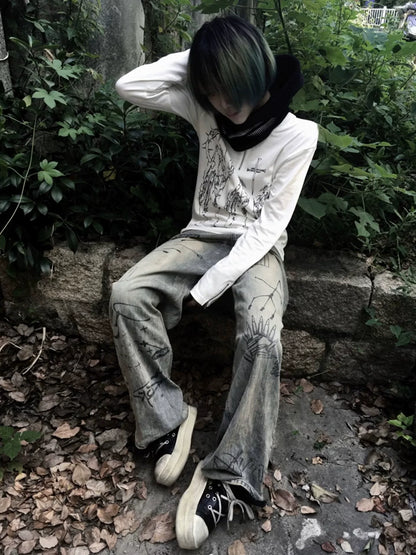 Y2K White Shoulder Heavy Henley Long Sleeve Top