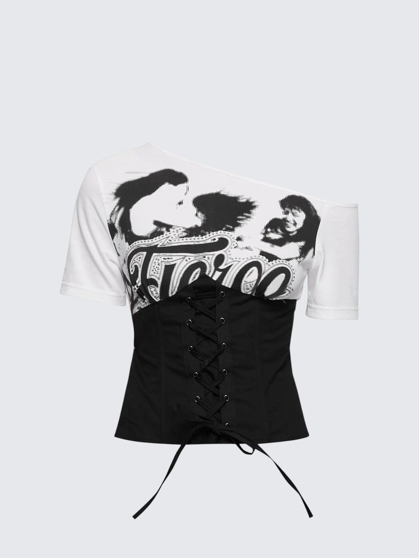 American Shoulder Tie Waist Colorblock T-Shirt