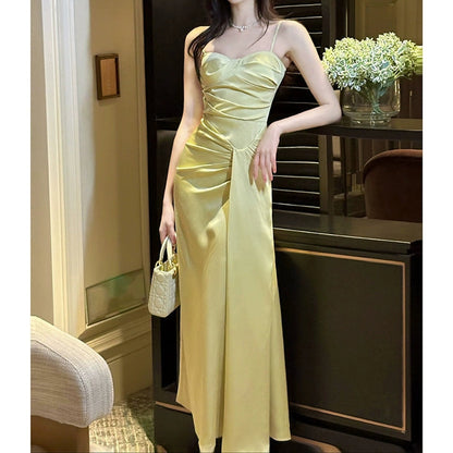 French Satin Halter Mermaid Gown Dress
