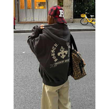 American Vintage Gothic Hoodie Jacket  Unisex Zip-Up Oversized Street Outerwear