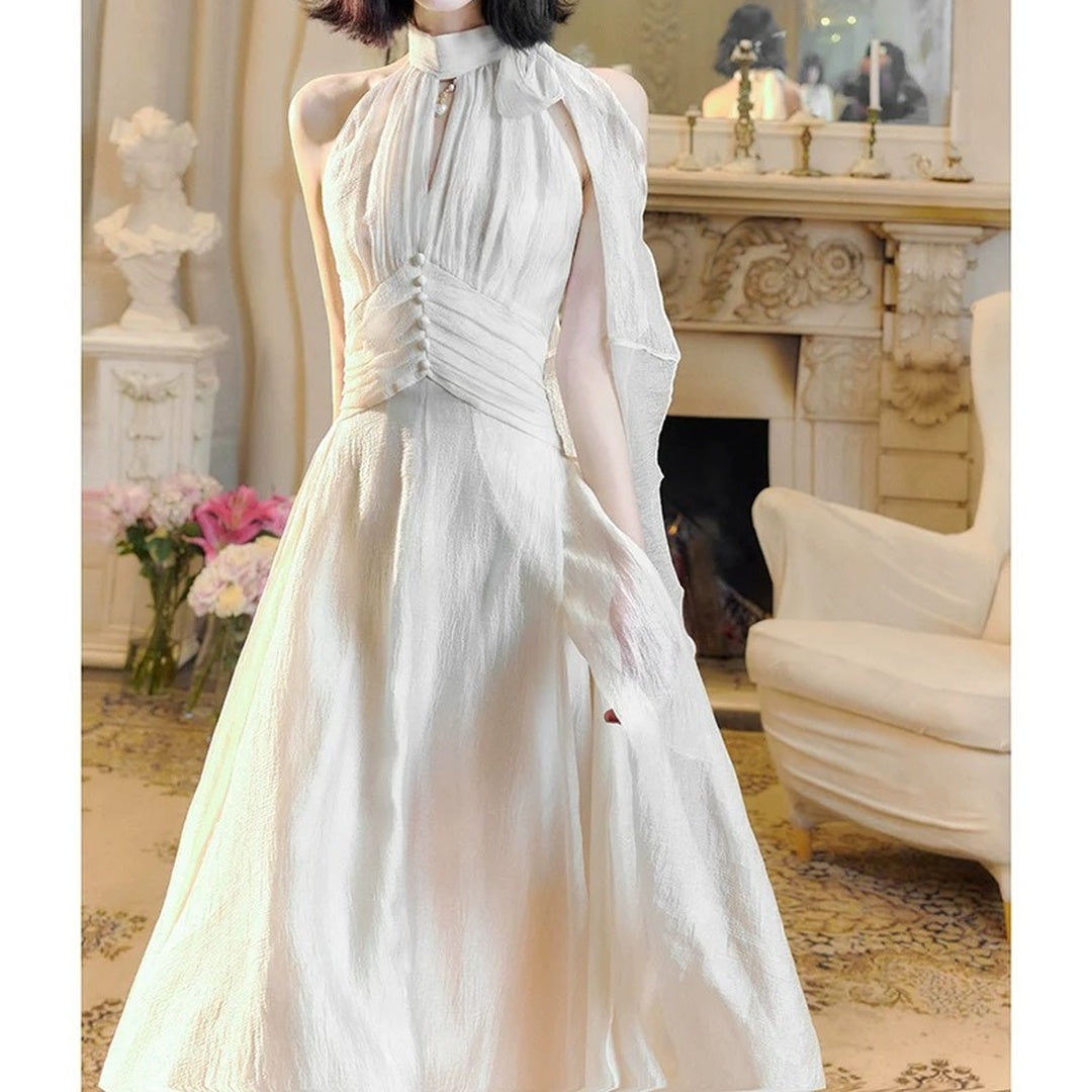 Milan Ruffle Halter Asymmetrical Beach Gown Dress