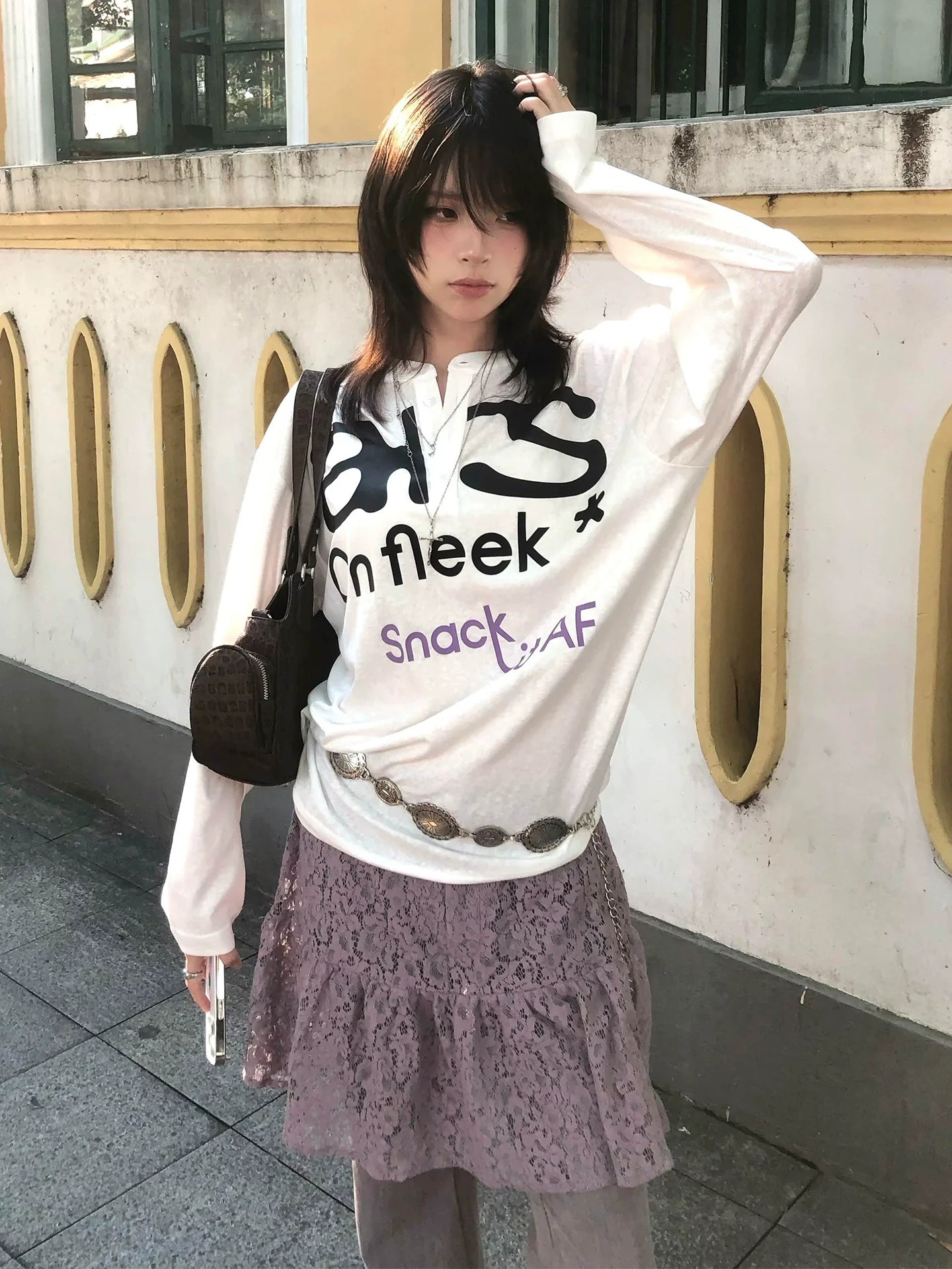 Retro White Henley Long Sleeve Tee