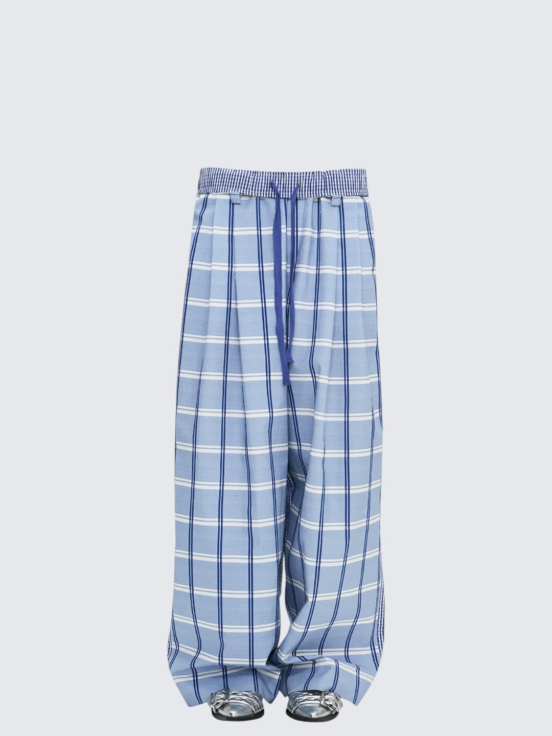 American Retro Plaid Patchwork Drawstring Wide-Leg Pants