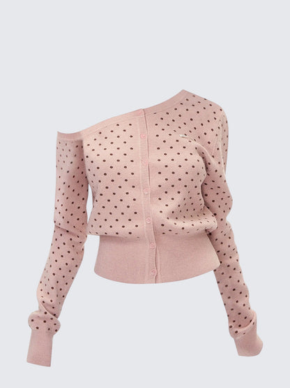 Vintage Polka Dot Knit Cardigan