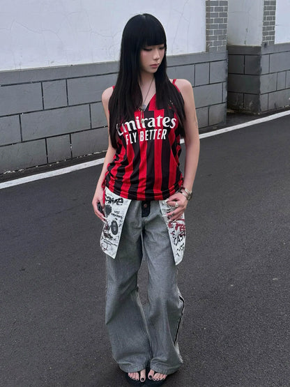 Retro Red Black Stripe Cami Top for Summer