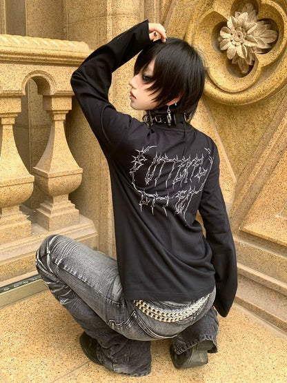 Y2K Black Henley Cross Print Tee