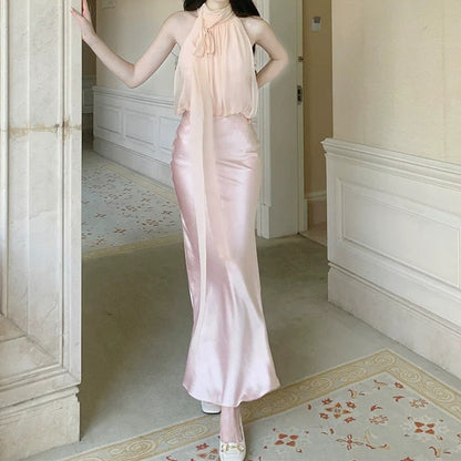 Silk Satin Mermaid Halter Gown Dress