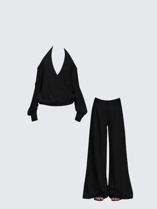 Halter Off Shoulder Black Hoodie Women