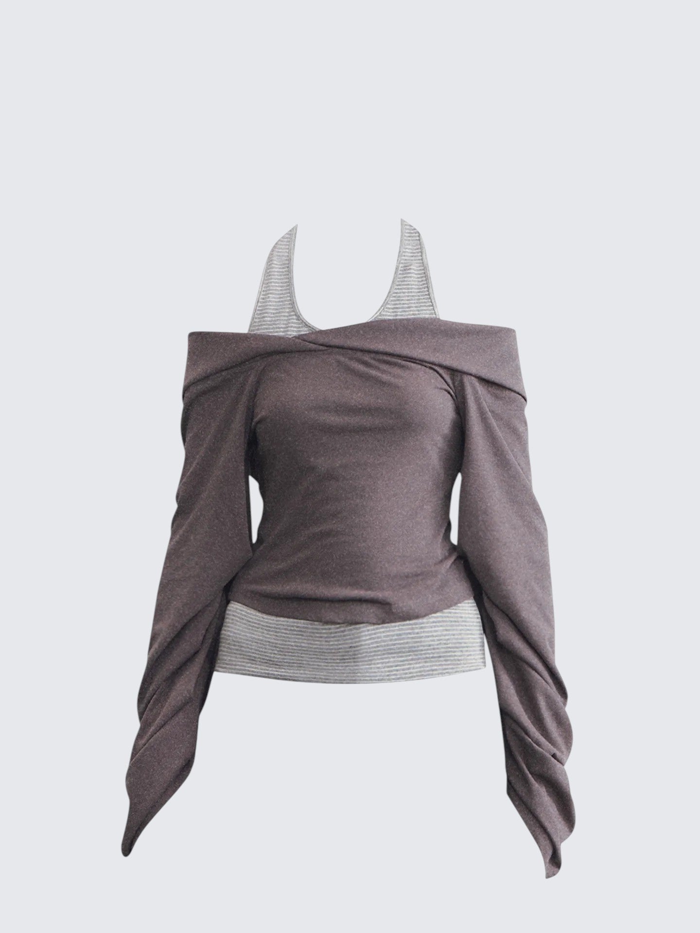 Off Shoulder Halter Layered Tee Set Women