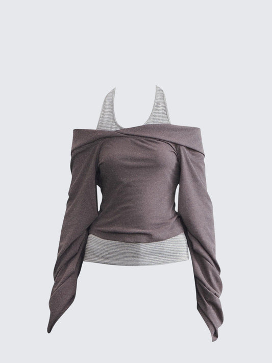 Off Shoulder Halter Layered Tee Set Women