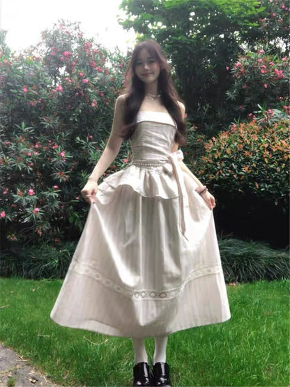 Sweet Pink Stripe Tube-Top Slip Dress for Vacation