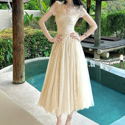 French Lace Tulle Gown Dress – Resort Elegant Long Dress