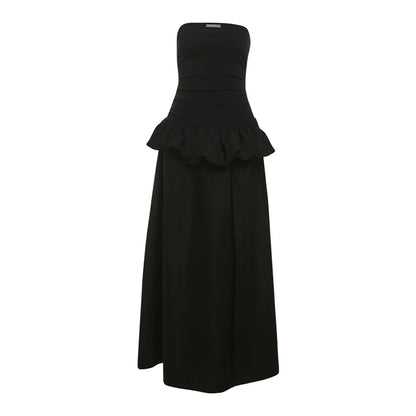French Chic Black Fake Two-Piece Tube Top High-Slit Maxi Dress