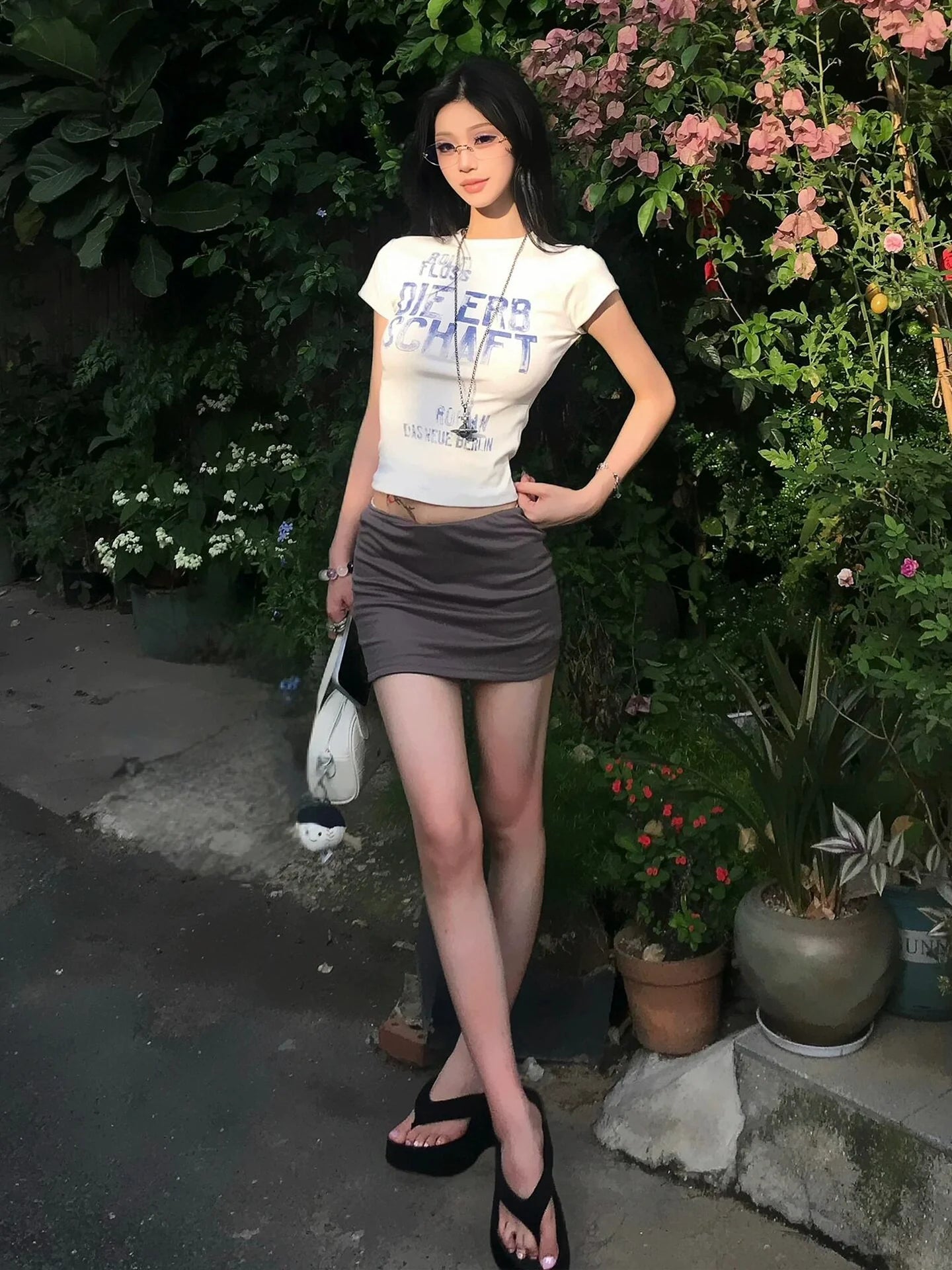 Retro White Letter Print Short Sleeve Top for Summer